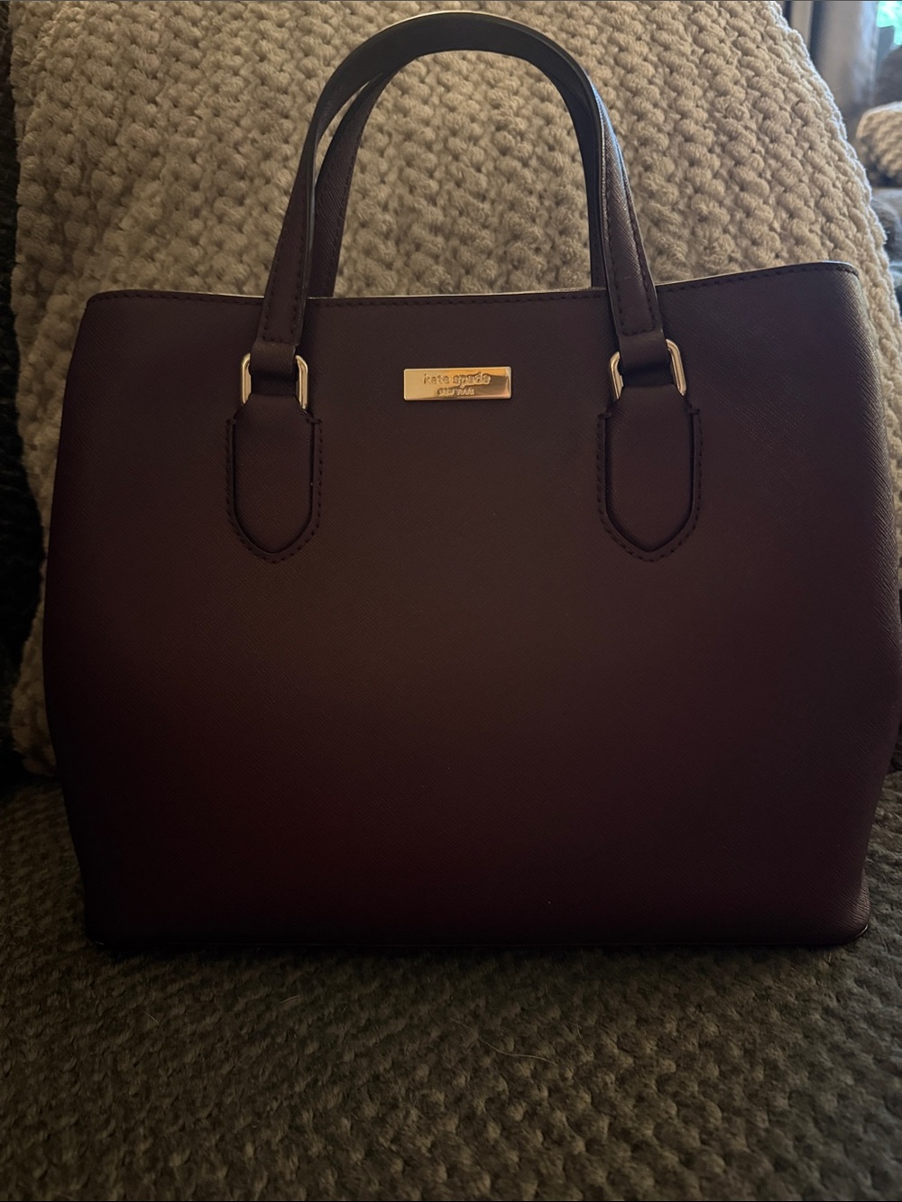 kate spade plum structured handbag/crossbody with gold hardware